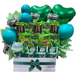 box con chocolates y globos green 